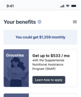 phone screenshot with title your benefits